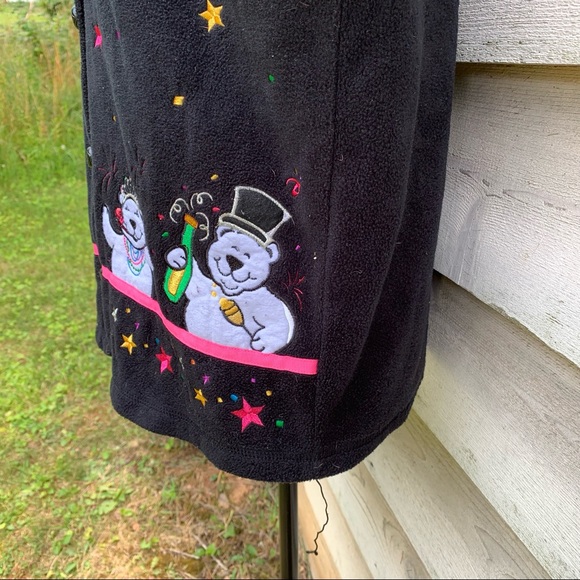 Vintage Black Fleece Polar Bear Appliqué Long Sleeve Button Up Cardigan Sweater - Picture 14 of 16